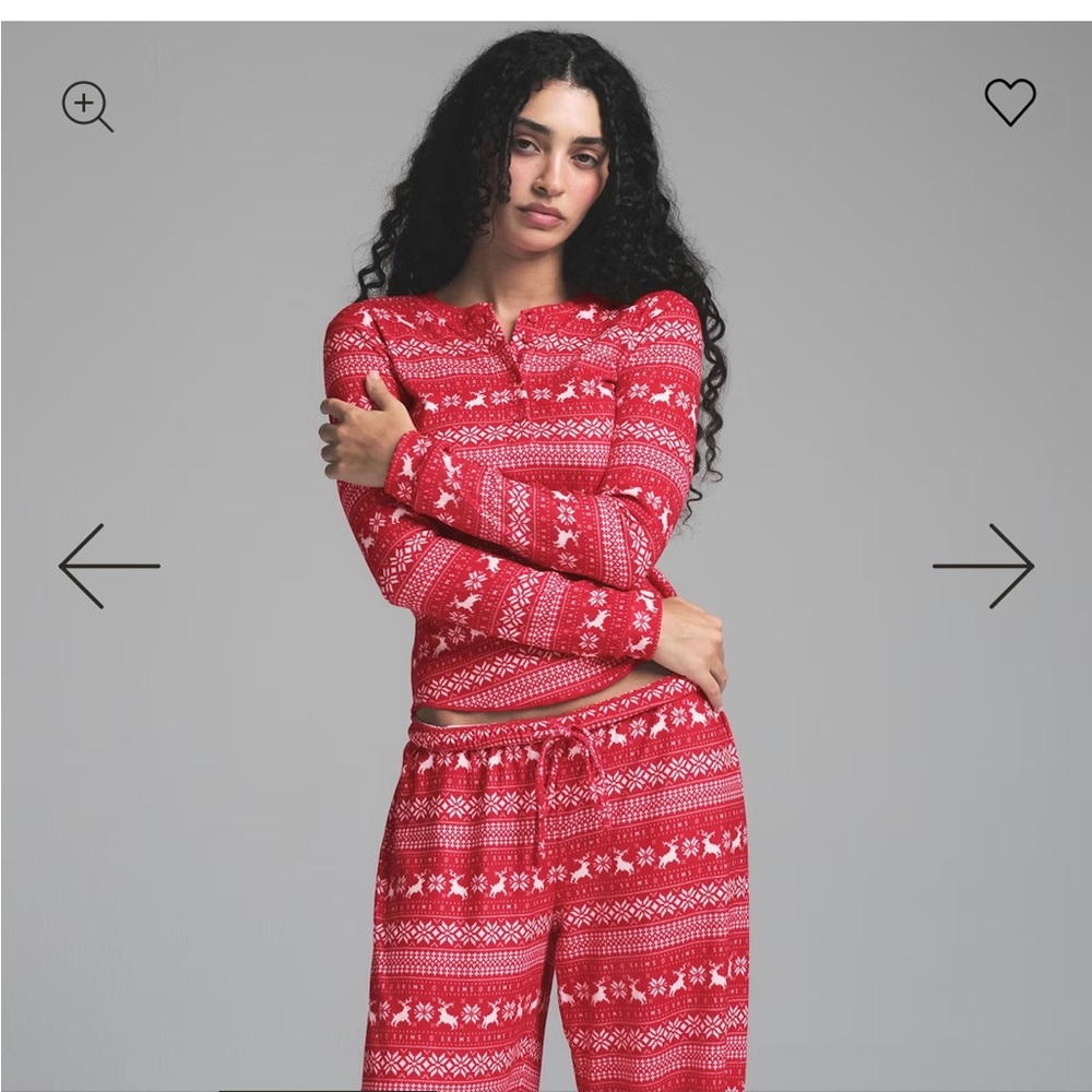 SKIMS Christmas 2024 Red Deer Fair Isle Print Pajama Set NWOT size S